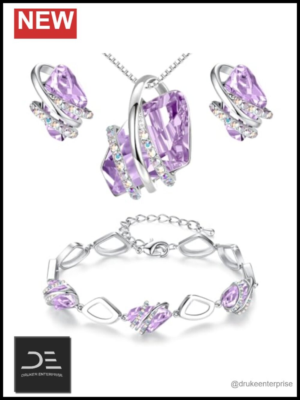 June Birthstone Necklace Earrings Bracelet Jewelry Set Alexandrite Crystal